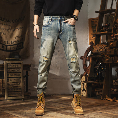 Men’s Vintage Distressed Slim-Fit Jeans