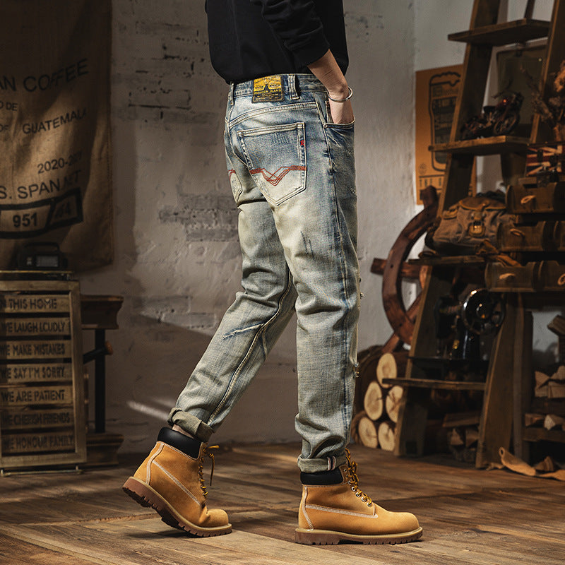 Men’s Vintage Distressed Slim-Fit Jeans