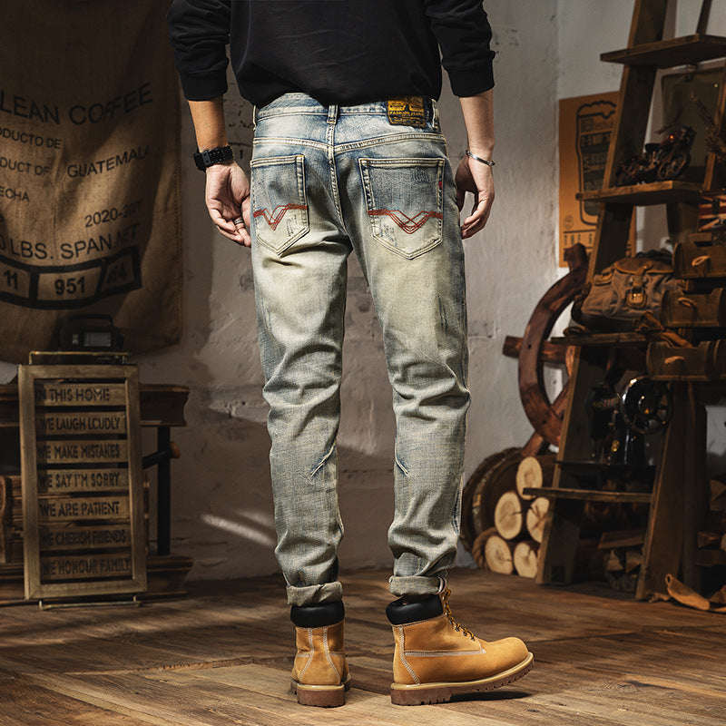 Men’s Vintage Distressed Slim-Fit Jeans