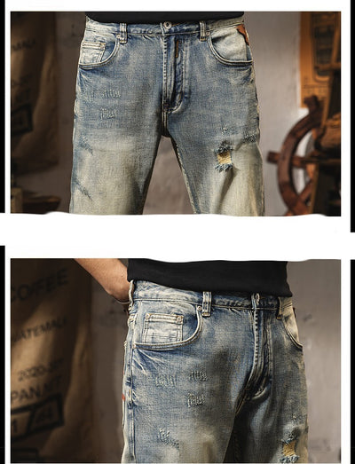 Men’s Vintage Distressed Slim-Fit Jeans