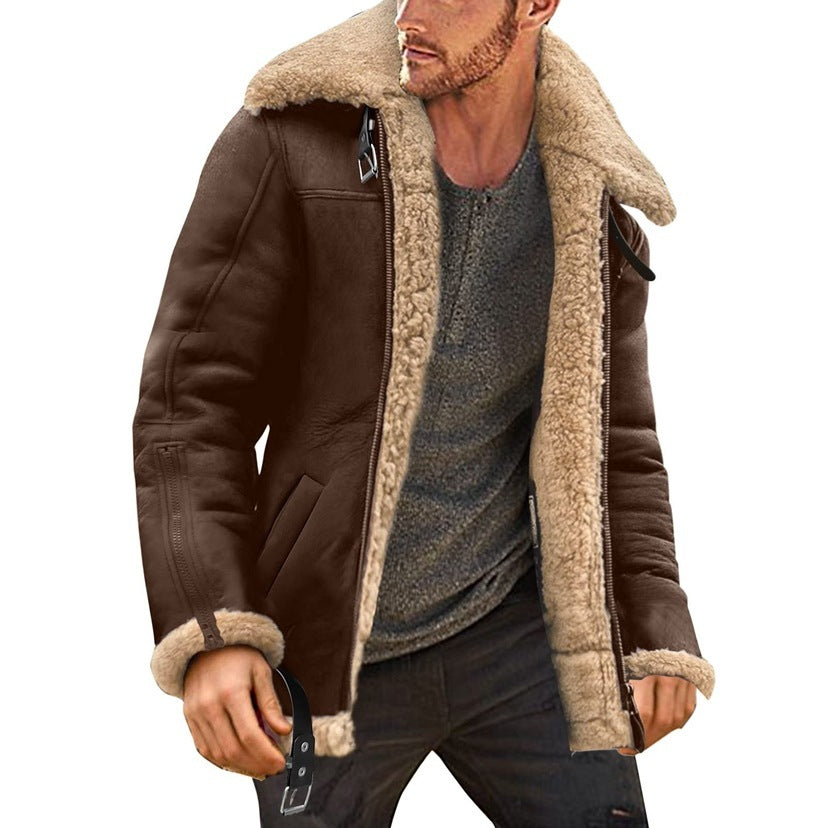 Men’s Thickened Faux Leather Fur Coat