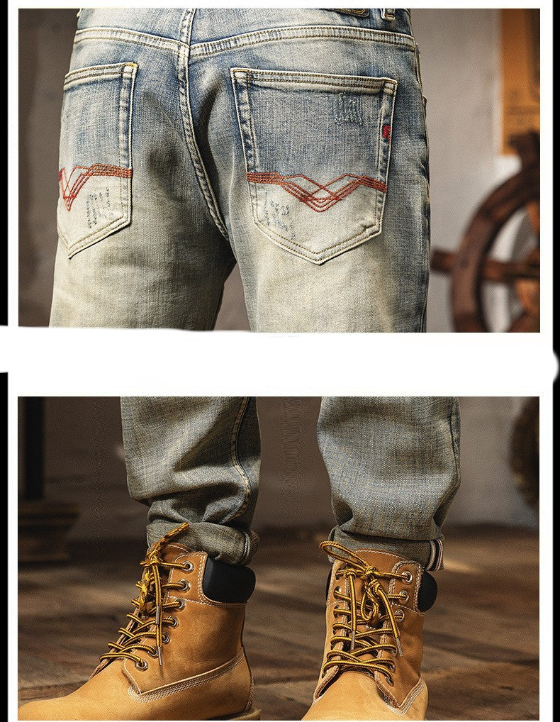 Men’s Vintage Distressed Slim-Fit Jeans