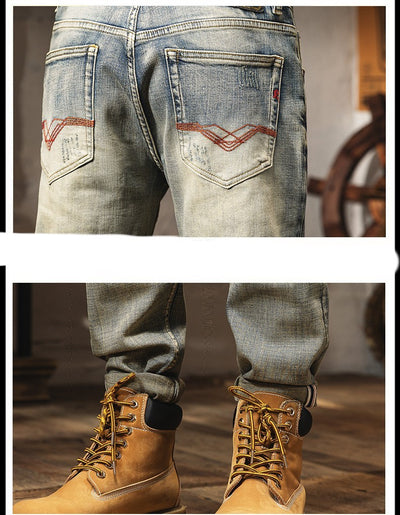 Men’s Vintage Distressed Slim-Fit Jeans