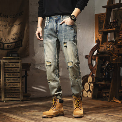 Men’s Vintage Distressed Slim-Fit Jeans